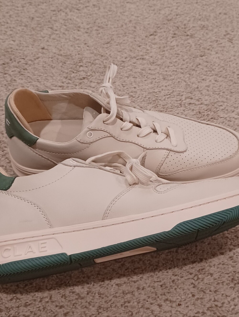 CLAE Malone "Apple" Vegan Sneakers in the off-white and dark green. Size 8